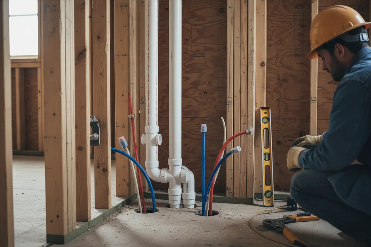 Drain and supply rough-in during Sump Pump Repair in Harborton